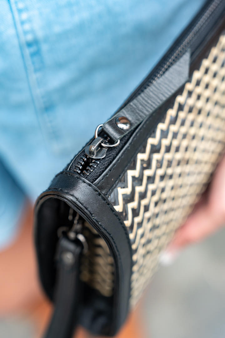 Rattan & Leather Black Clutch