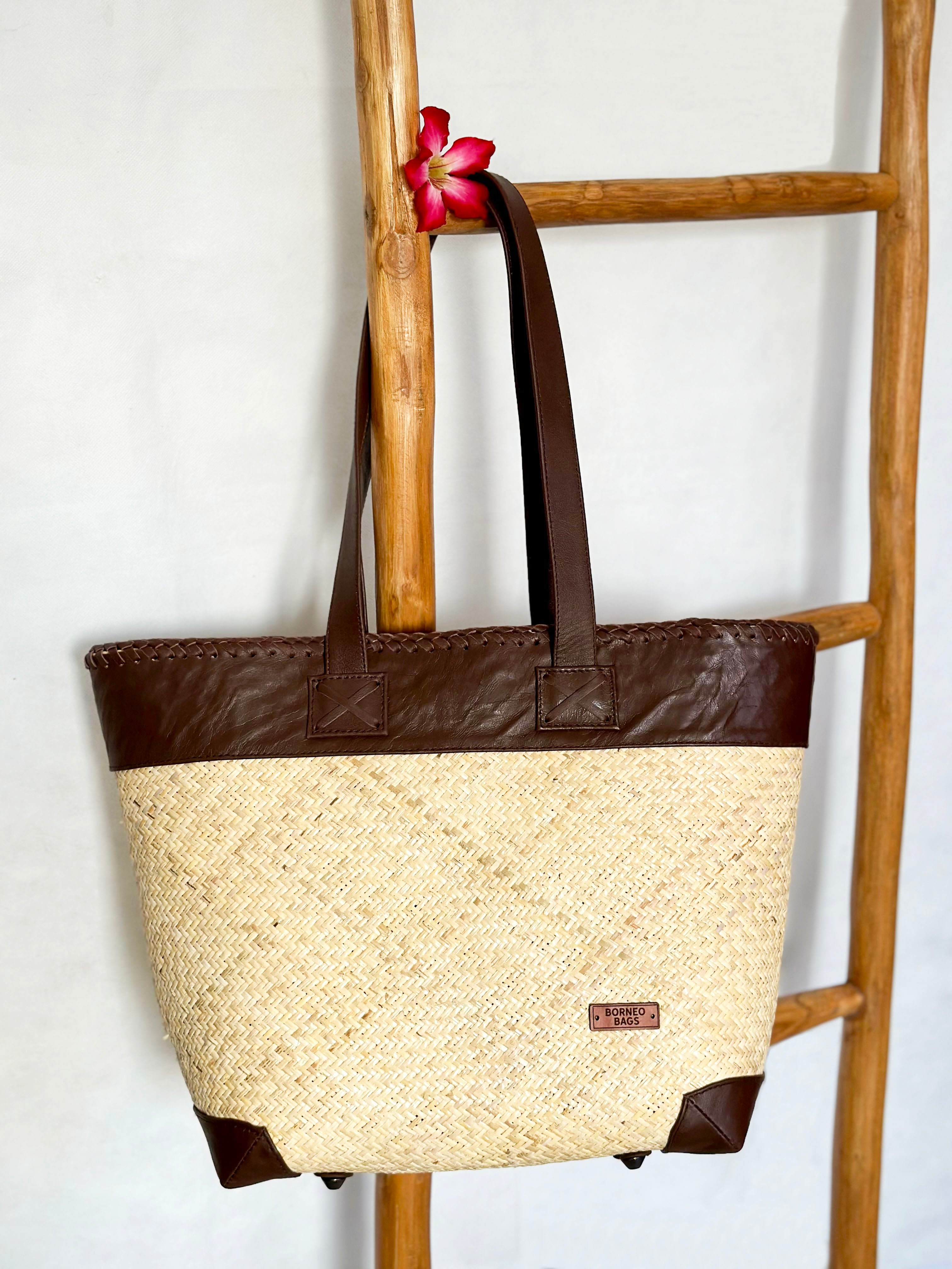 Rattan and Leather Tote