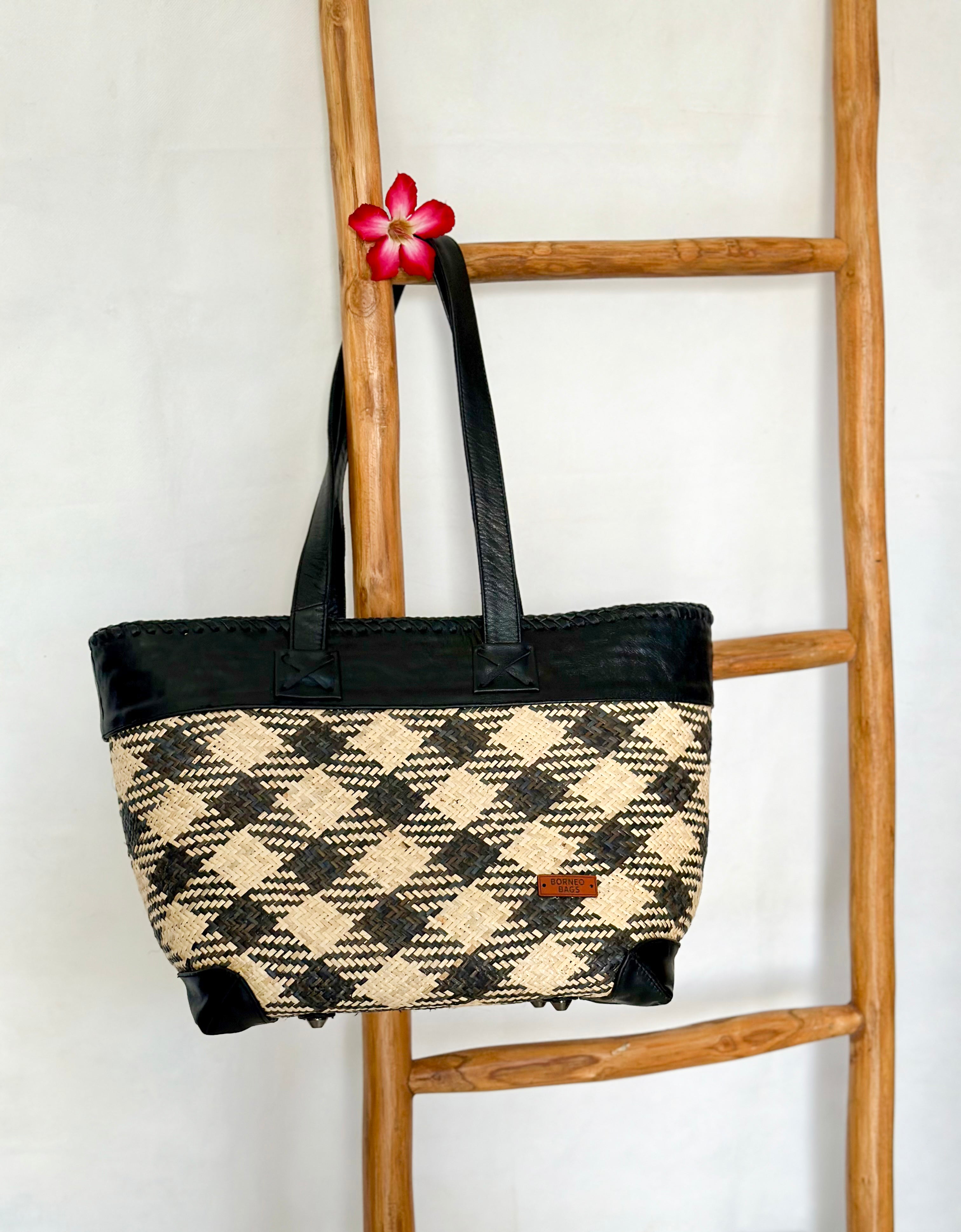 Rattan and Leather Tote