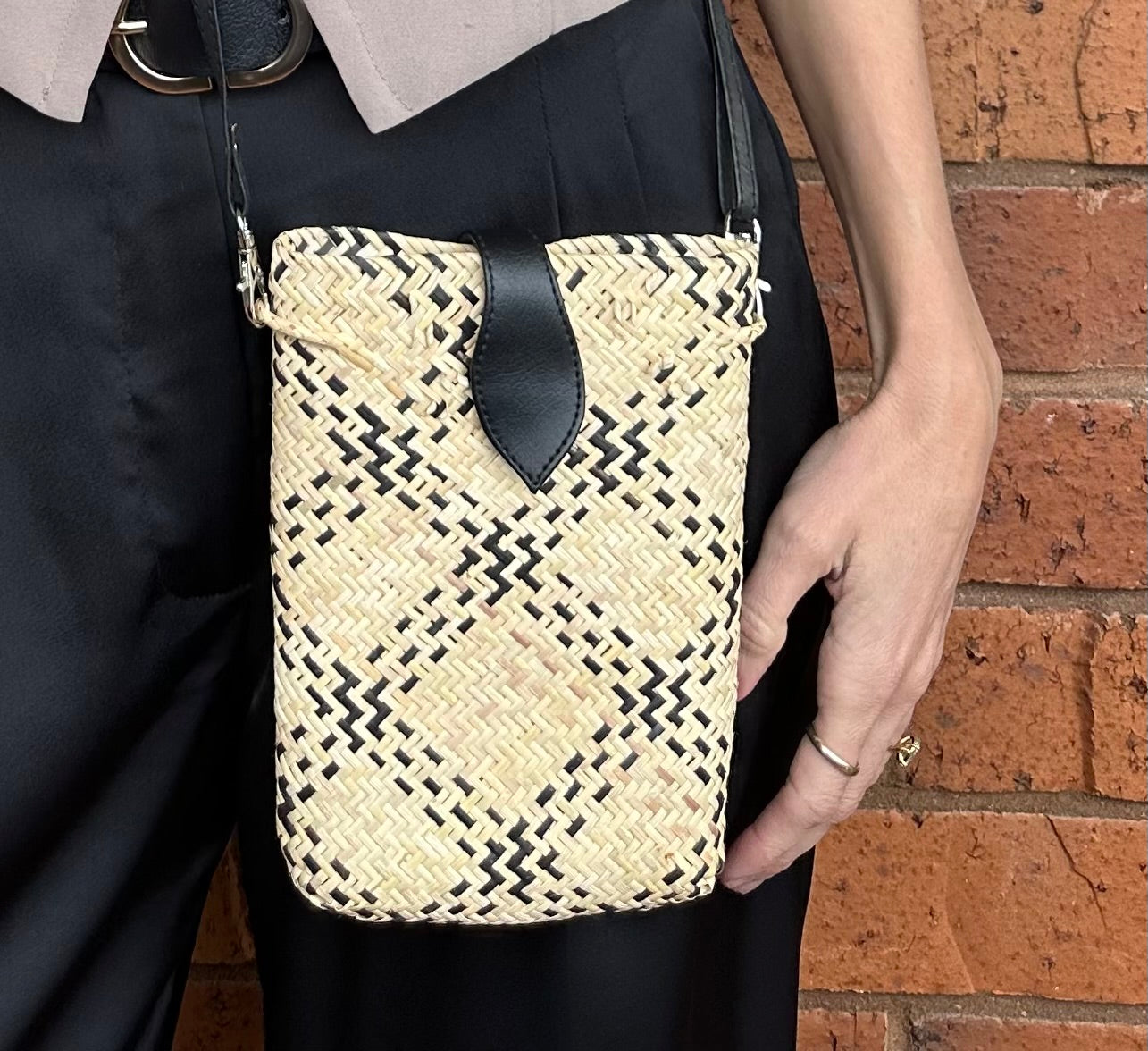 Rattan and Leather Crossbody