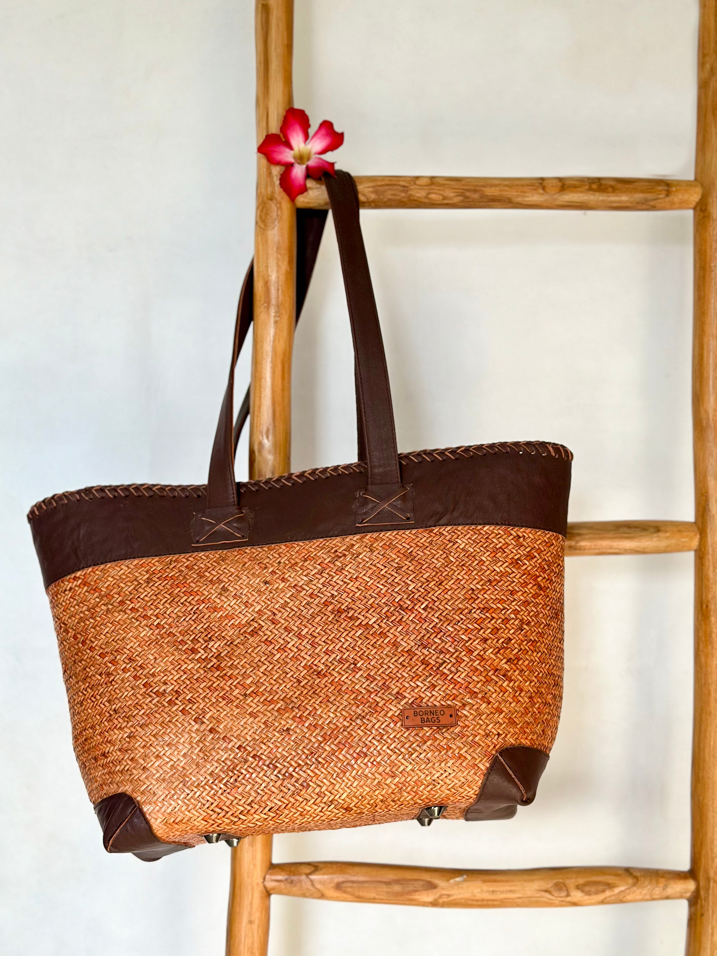 Rattan and Leather Tote