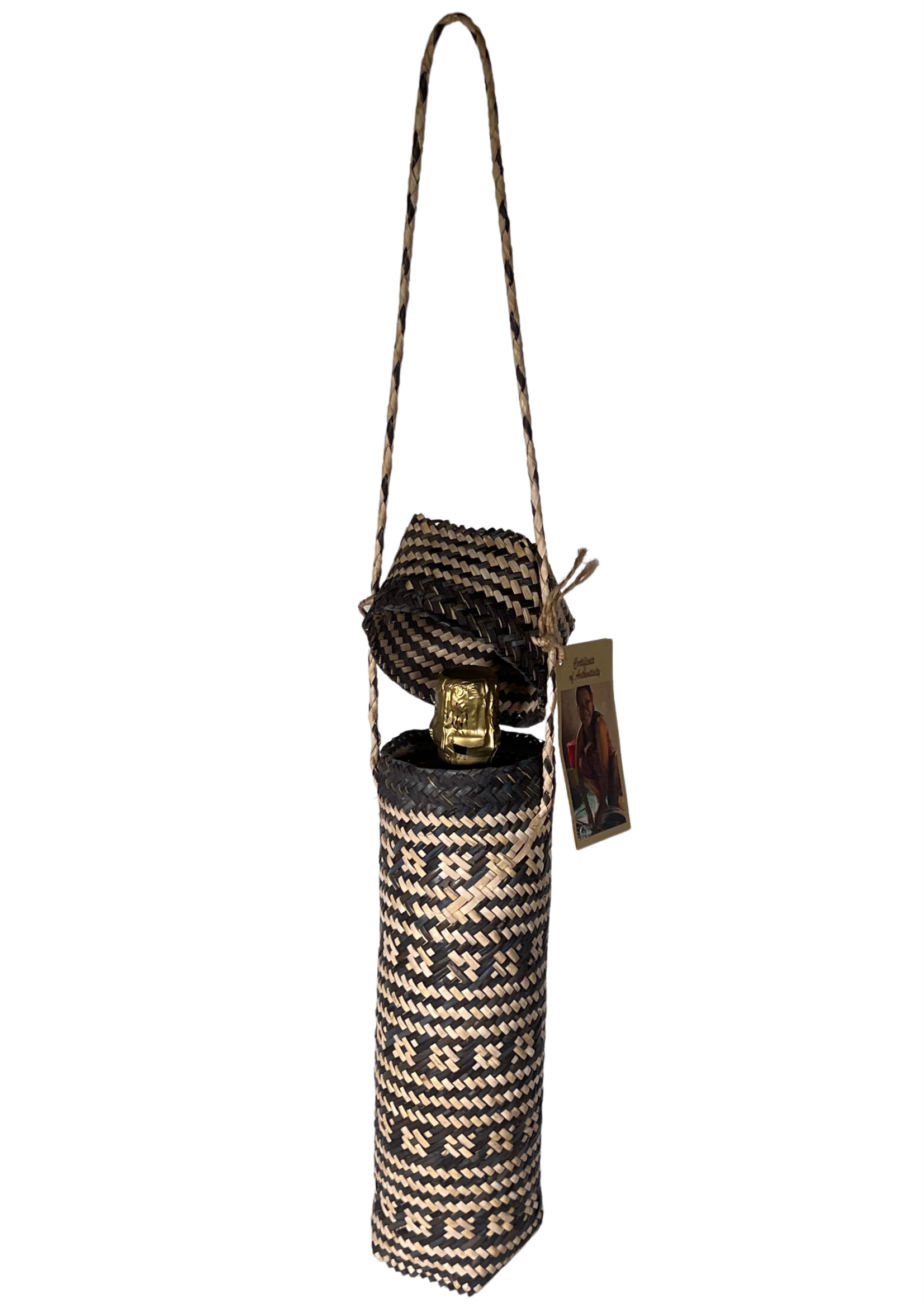 Rattan wine bottle carrier