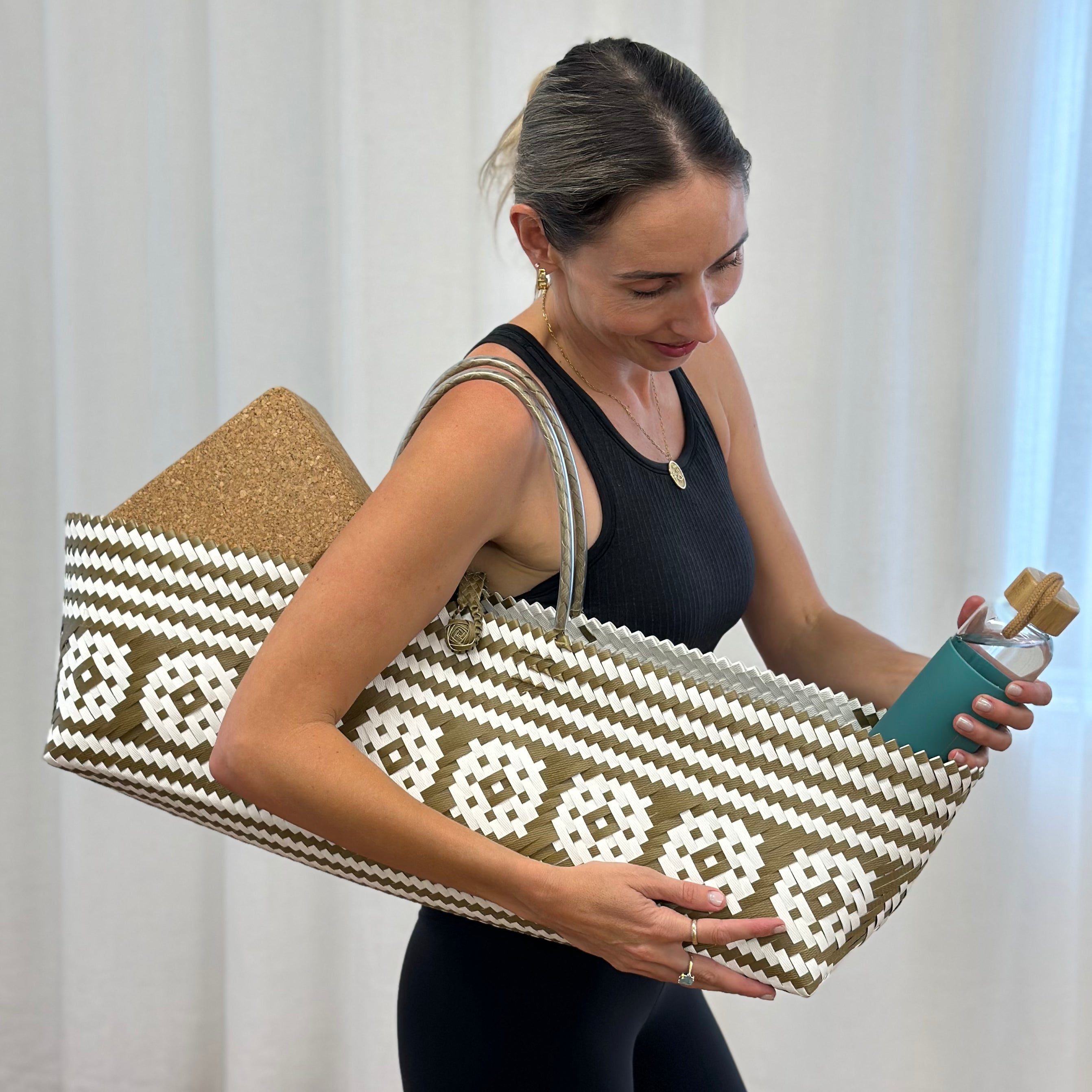 White and Olive Yoga Mat Carrier Bag